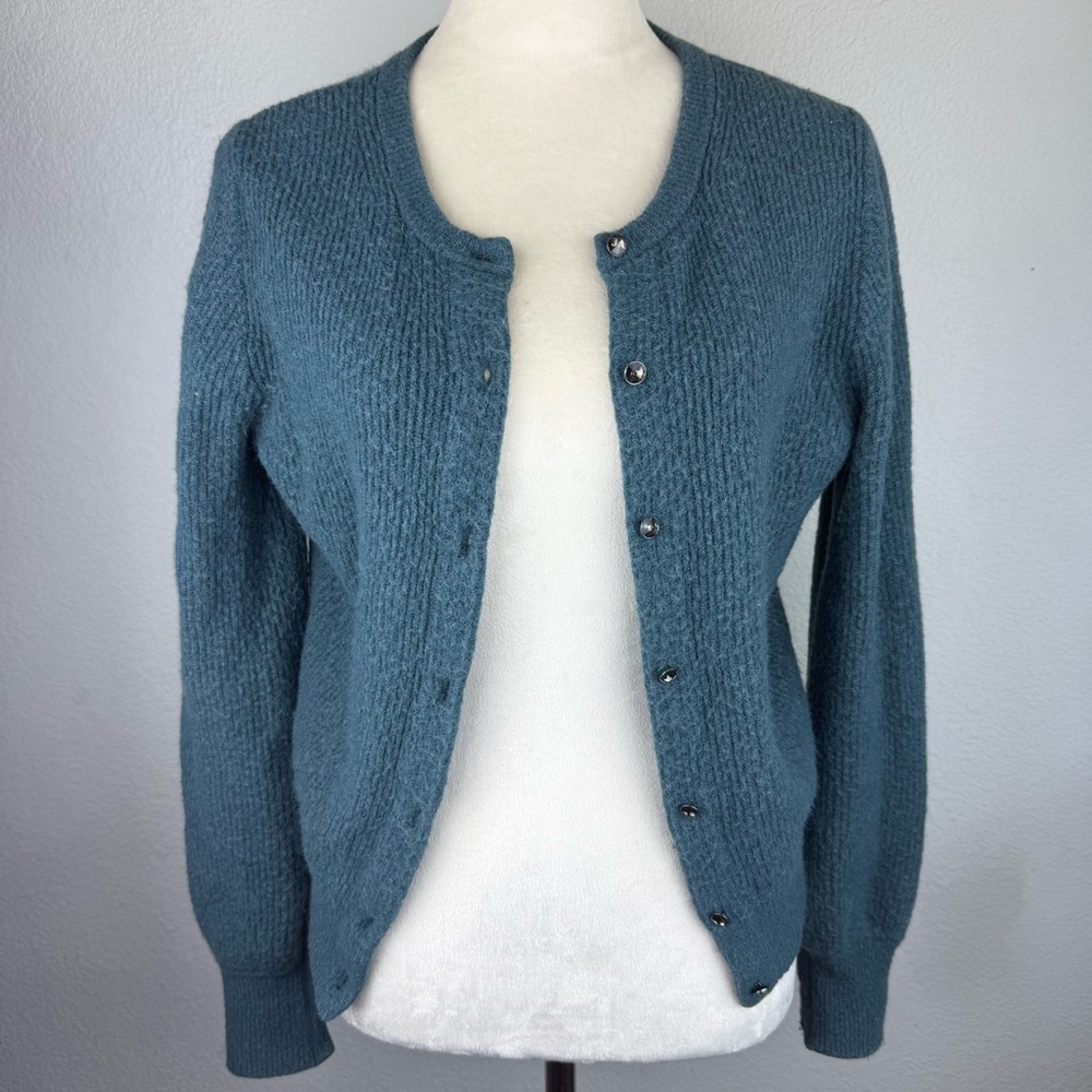 J. Crew 100% Wool & Alpaca Teal Knit Sweater With Rhinestone Buttons Womens